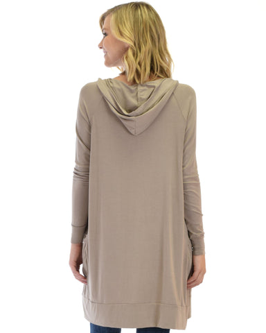 Long Line Hooded Cardigan With Pockets