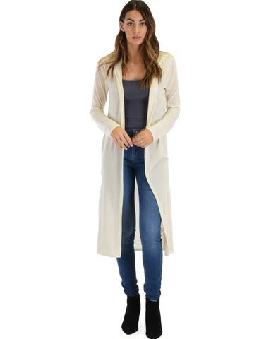 Lyss Loo Cover Me Up Long-line Ivory Hooded Cardigan - Clothing Showroom