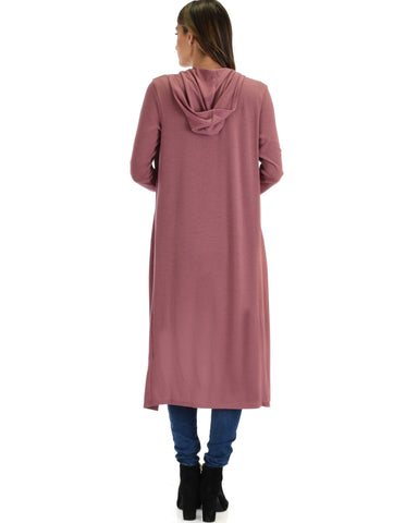 Lyss Loo Cover Me Up Long-line Marsala Hooded Cardigan - Clothing Showroom