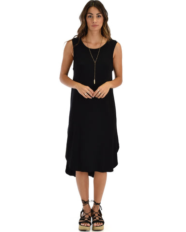 Lyss Loo Mood And Melody Side Slit Black T-Shirt Dress - Clothing Showroom