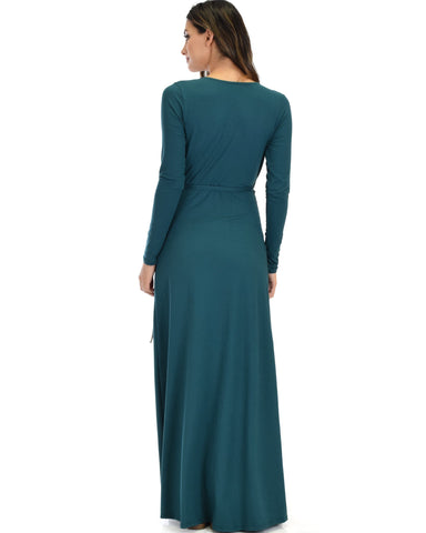 Lyss Loo Celestial Long Sleeve Green Wrap Maxi Dress - Clothing Showroom