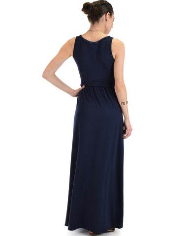 Lyss Loo All Mine Sleeveless Crossover Navy Wrap Maxi Dress - Clothing Showroom