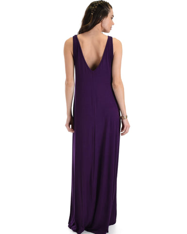 Lyss Loo Lost In Paradise Sleeveless Deep V-Neck Purple Shift Maxi Dress - Clothing Showroom