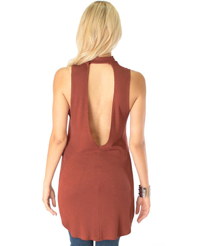Lyss Loo Flirting With Danger Marsala Ribbed Cut-Out Top - Clothing Showroom