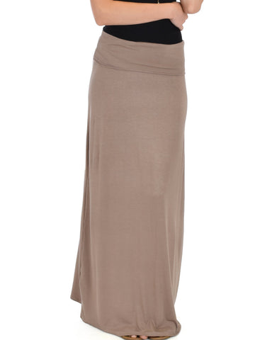 Lyss Loo Casablanca Fold Over Taupe Maxi Skirt - Clothing Showroom
