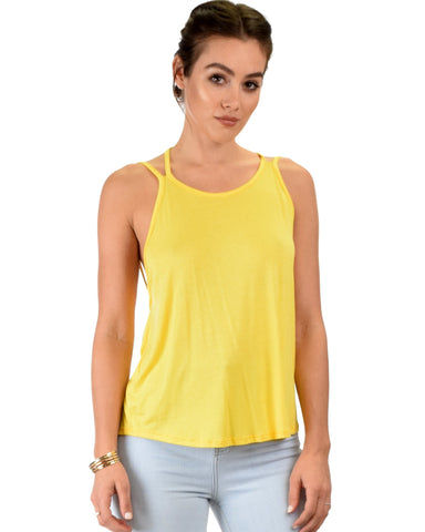 Lyss Loo My Favorite Cross Back Straps Yellow Tank Top - Clothing Showroom