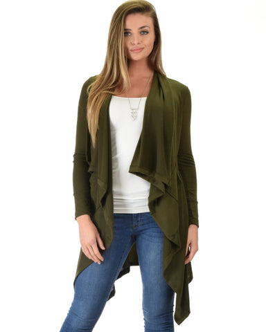 Lyss Loo Good Natured Cozy Olive Sweater Cardigan - Clothing Showroom