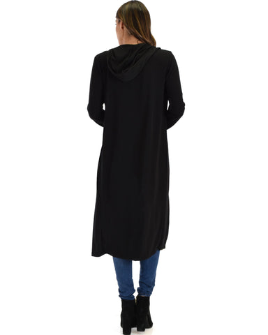 Lyss Loo Cover Me Up Long-line Black Hooded Cardigan - Clothing Showroom