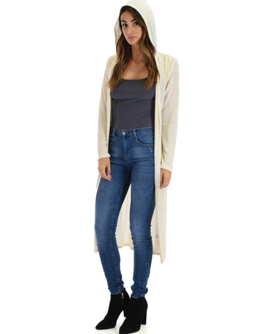 Lyss Loo Cover Me Up Long-line Ivory Hooded Cardigan - Clothing Showroom