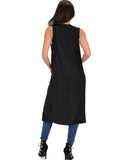 Lyss Loo Cover Me Up Long-line Black Cardigan Vest With Pockets - Clothing Showroom