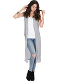 Lyss Loo Cover Me Up Long-line Grey Cardigan Vest With Pockets - Clothing Showroom