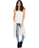 Lyss Loo Cover Me Up Long-line Ivory Cardigan Vest With Pockets - Clothing Showroom