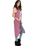 Lyss Loo Cover Me Up Long-line Marsala Cardigan Vest With Pockets - Clothing Showroom