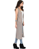 Lyss Loo Cover Me Up Long-line Taupe Cardigan Vest With Pockets - Clothing Showroom
