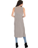 Lyss Loo Cover Me Up Long-line Taupe Cardigan Vest With Pockets - Clothing Showroom