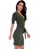 Lyss Loo Ride or Tie Bodycon Olive Wrap Dress - Clothing Showroom