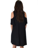 Lyss Loo Sun Kissed Cold Shoulder Draped Black Tunic Dress - Clothing Showroom