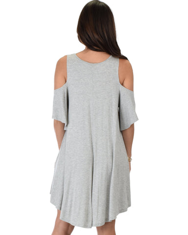 Lyss Loo Sun Kissed Cold Shoulder Draped Grey Tunic Dress - Clothing Showroom