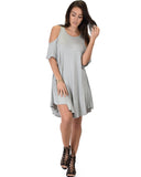 Lyss Loo Sun Kissed Cold Shoulder Draped Grey Tunic Dress - Clothing Showroom
