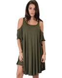 Lyss Loo Sun Kissed Cold Shoulder Draped Olive Tunic Dress - Clothing Showroom