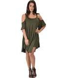 Lyss Loo Sun Kissed Cold Shoulder Draped Olive Tunic Dress - Clothing Showroom