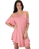 Lyss Loo Sun Kissed Cold Shoulder Draped Pink Tunic Dress - Clothing Showroom