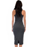Lyss Loo Hourglass Bodycon Charcoal Midi Dress - Clothing Showroom