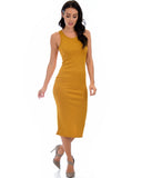 Lyss Loo Hourglass Bodycon Mustard Midi Dress - Clothing Showroom