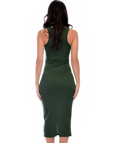 Lyss Loo Hourglass Bodycon Olive Midi Dress - Clothing Showroom