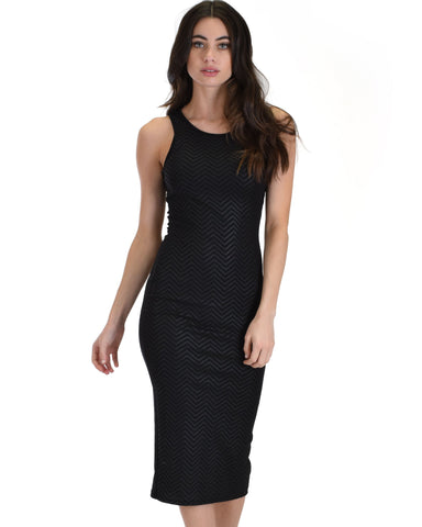 Lyss Loo Hourglass Bodycon Black Pattern Midi Dress - Clothing Showroom