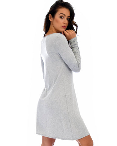Lyss Loo Shift & Shout Long Sleeve Grey Tunic Dress - Clothing Showroom