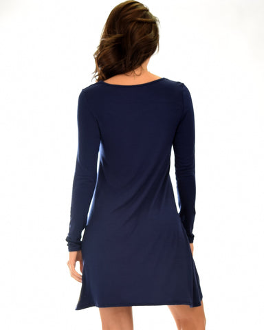 Lyss Loo Shift & Shout Long Sleeve Navy Tunic Dress - Clothing Showroom
