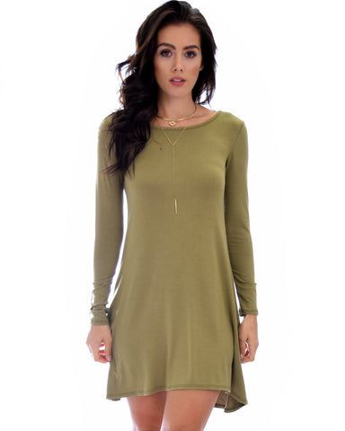Lyss Loo Shift & Shout Long Sleeve Olive Tunic Dress - Clothing Showroom