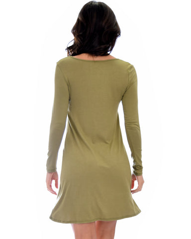 Lyss Loo Shift & Shout Long Sleeve Olive Tunic Dress - Clothing Showroom