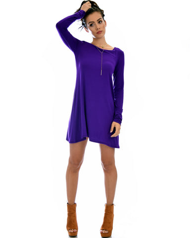 Lyss Loo Shift & Shout Long Sleeve Purple Tunic Dress - Clothing Showroom