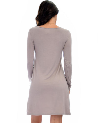 Lyss Loo Shift & Shout Long Sleeve Taupe Tunic Dress - Clothing Showroom