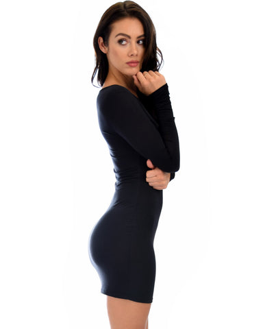 Lyss Loo Comeback Baby Long Sleeve Black Bodycon Dress - Clothing Showroom