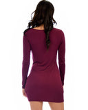Lyss Loo Comeback Baby Long Sleeve Burgundy Bodycon Dress - Clothing Showroom