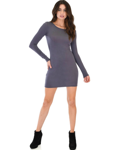 Lyss Loo Comeback Baby Long Sleeve Charcoal Bodycon Dress - Clothing Showroom