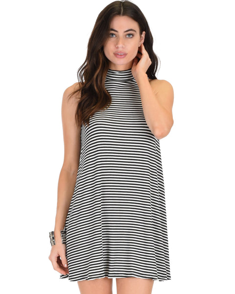 Lyss Loo Olivia Tank Striped Black Shift Dress - Clothing Showroom