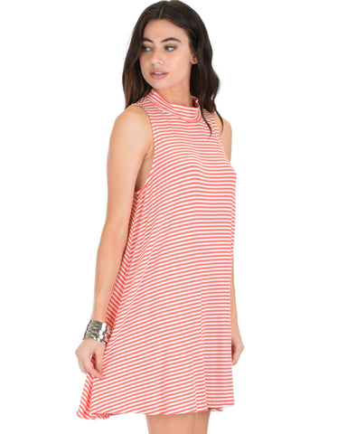 Lyss Loo Olivia Tank Striped Coral Shift Dress - Clothing Showroom