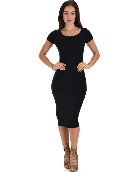 Lyss Loo Along The Lines Bodycon Black Midi Dress - Clothing Showroom