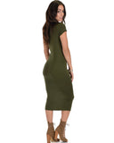 Lyss Loo Along The Lines Bodycon Olive Midi Dress - Clothing Showroom