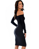 Lyss Loo Bold Move Off The Shoulder Bodycon Black Midi Dress - Clothing Showroom
