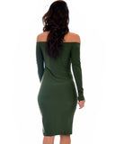 Lyss Loo Bold Move Off The Shoulder Bodycon Olive Midi Dress - Clothing Showroom