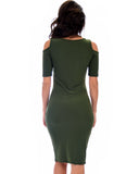 Lyss Loo Love Me Completely Cold Shoulder Olive Bodycon Midi Dress - Clothing Showroom