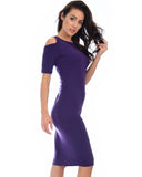 Lyss Loo Love Me Completely Cold Shoulder Purple Bodycon Midi Dress - Clothing Showroom