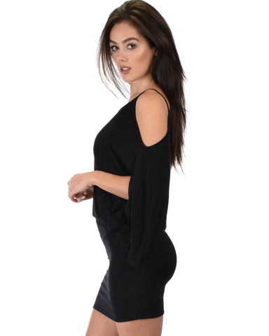 Lyss Loo Game Changer Cold Shoulder Black Dolman Dress - Clothing Showroom