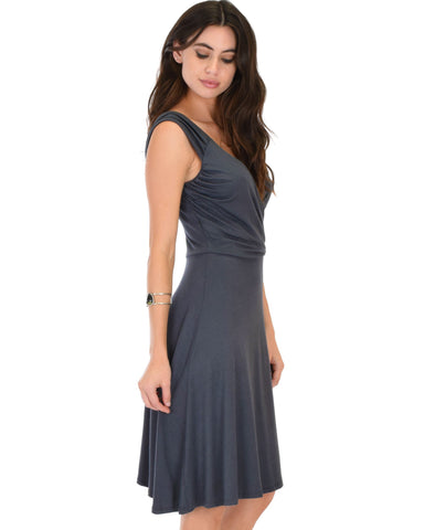 Lyss Loo Little Lover Ruched Charcoal Skater Dress - Clothing Showroom