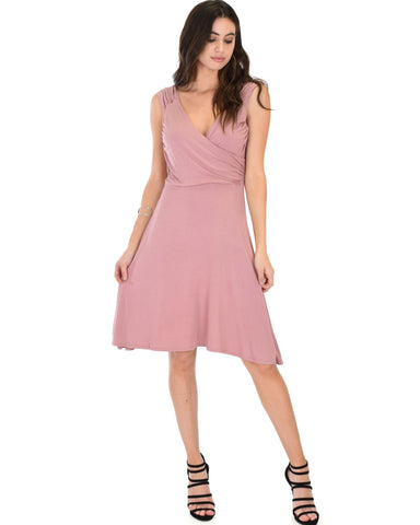 Lyss Loo Little Lover Ruched Mauve Skater Dress - Clothing Showroom